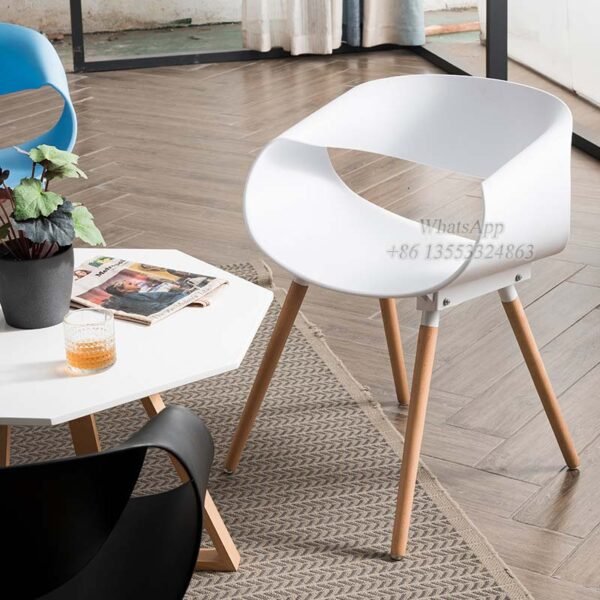 Modern White Cafe Chairs with Wooden Leg